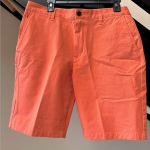 Men’s Soft Orange Golf Shorts, Flat Front, Pockets Front & Back. Size 33/“Slim9”